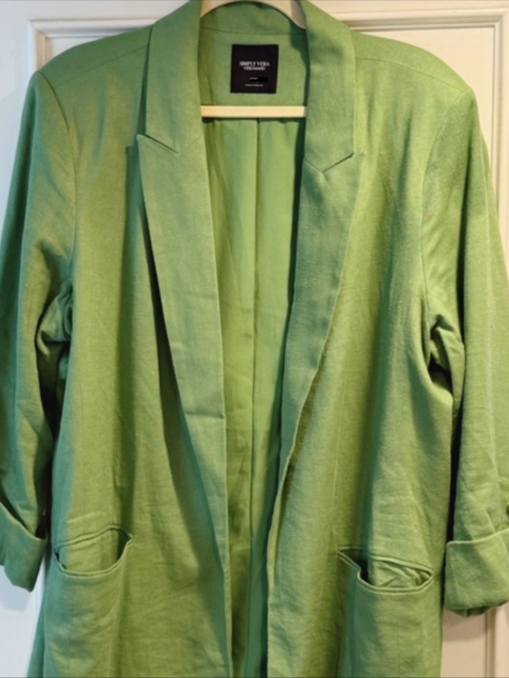 SIMPLY VERA WANG Womens Green Linen Blend Blazer Jacket Size XL